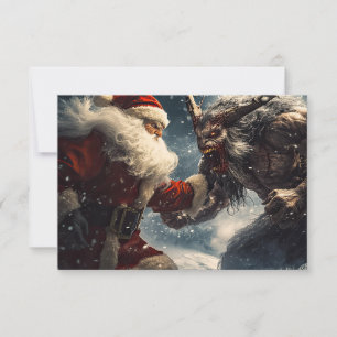 Cartão de Boas Festas de Papai Noel Lutando contra