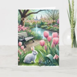 Cartão de Boas Festas de Páscoa Dobrado com Tulipa