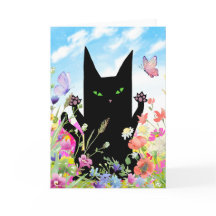Cartão de Boas Festas de Primavera do Gato Preto: 