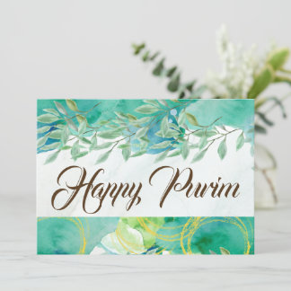 Cartão de Boas Festas de Purim Plano Aquarela Verd