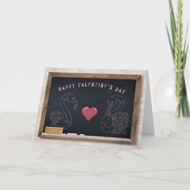 Cartão de Boas Festas de São Valentim Flamingos e  (Frente)