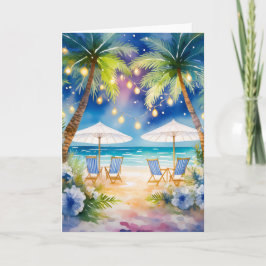 Cartão de Boas Festas de Verão com Aquarela de Pra