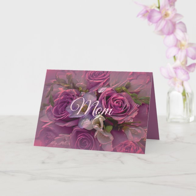 Cartão de Boas Festas do Dia das Mães Rosa e Roxo (Orquídea)
