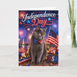 Cartão de Boas Festas do Gato do Dia da Independên