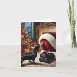 Cartão de Boas Festas Dobrado de Dachshund e Papai