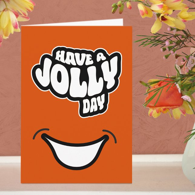 Cartão de Boas Festas Dobrável com Texto de Feliz  (Jolly Greeting Card - Orange)