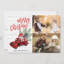 Cartão de Boas Festas FOTO Retro Caminhão Vermelho