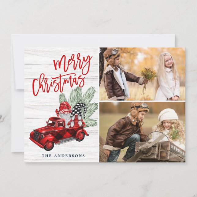 Cartão de Boas Festas FOTO Retro Caminhão Vermelho (Frente)