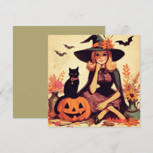 Cartão de Boas Festas Retrô de Halloween de Bruxa