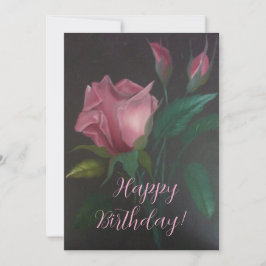 Cartão de Boas Festas Rosa Cor-de-Rosa e Botões de