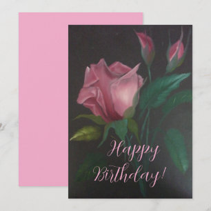 Cartão de Boas Festas Rosa Cor-de-Rosa e Botões de