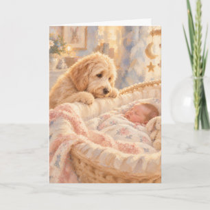 Cartão de Boas-Vindas ao Bebê Goldendoodle
