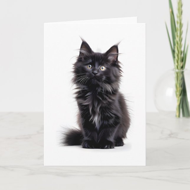 Cartão de Boas-Vindas Branco com Gato Preto Fofinh (Frente)