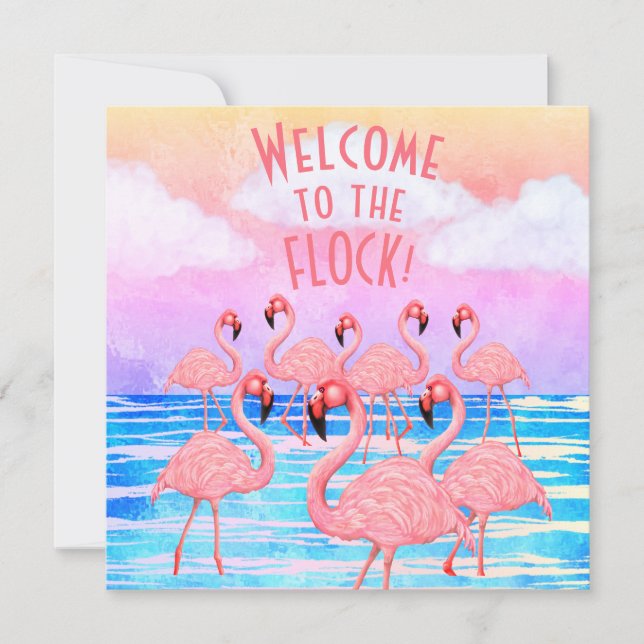 Cartão de Boas-Vindas Chato com Flamingos em Parad (Frente)