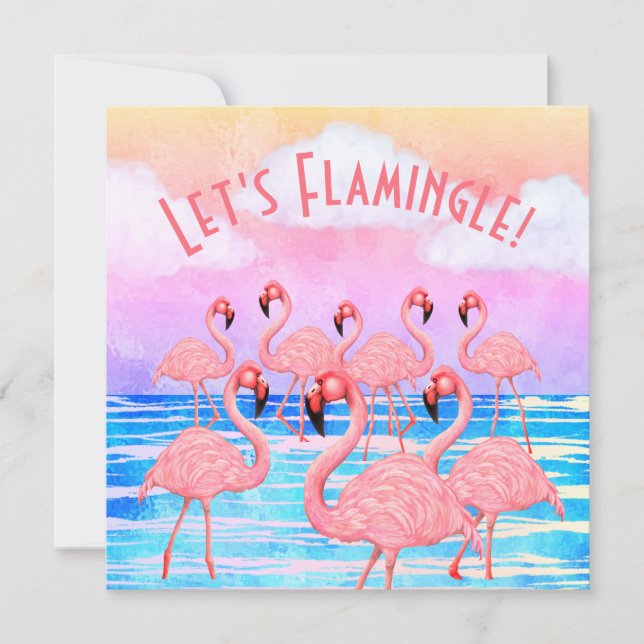 Cartão de Boas-vindas Chato de Flamingos em Parada (Frente)