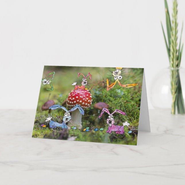 Cartão de Boas-vindas "COELHINHOS LOUCOS!" (Frente)