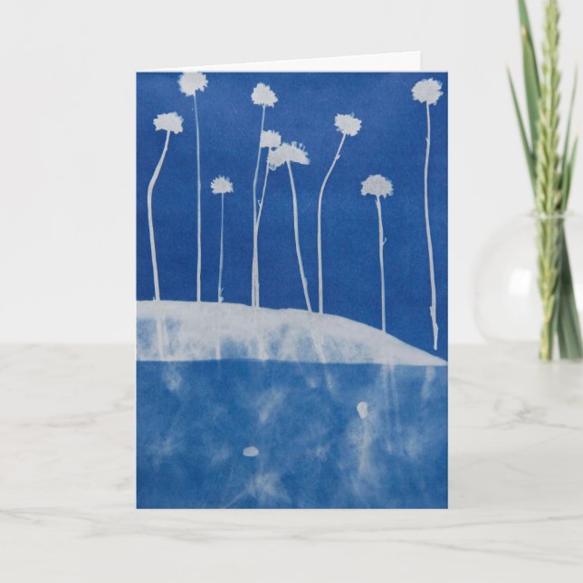 Cartão de Boas-vindas com Flores Azuis em Branco P (Frente)