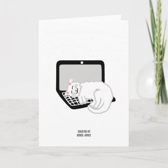 Cartão de Boas-vindas com Gato Branco Dormindo no  (Frente)