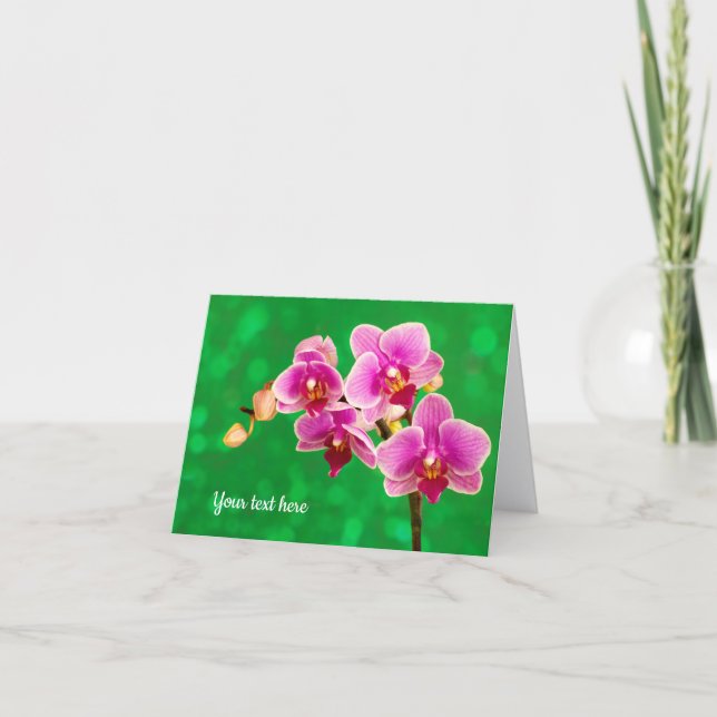 Cartão de Boas Vindas com Orquídea Roxa em Verde (Frente)