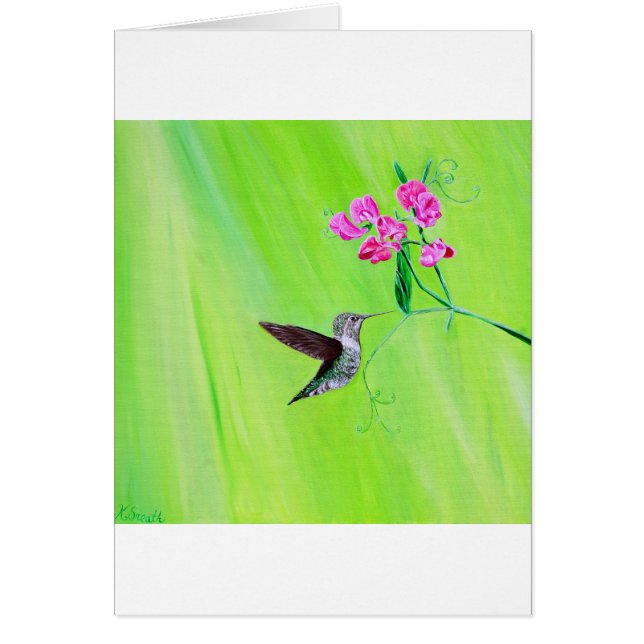 Cartão de Boas Vindas com Pintura de Beija-flor e  (Frente)
