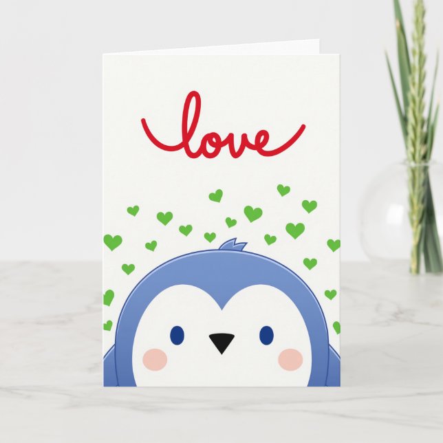 Cartão de Boas Vindas de Amor de Pinguim (Frente)