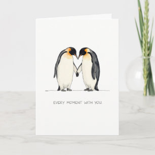 Cartão de Boas-Vindas de Casal de Pinguins Românti