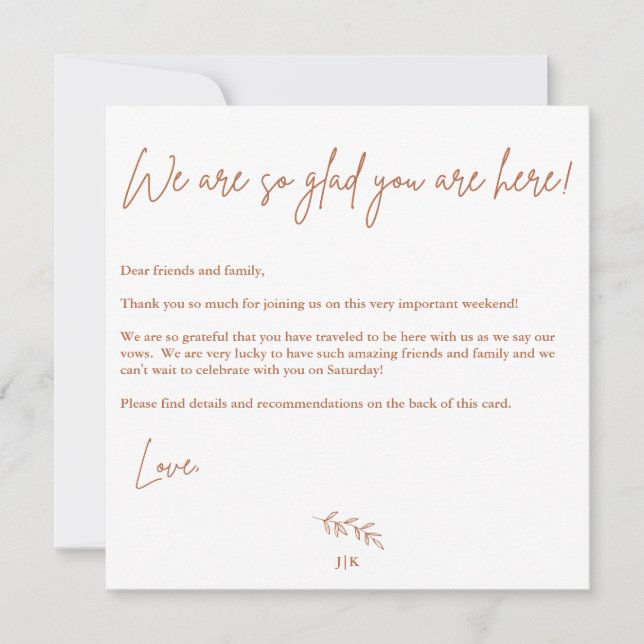 Cartão de Boas-Vindas de Casamento Boho Quente (Frente)