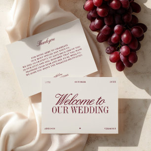 Cartão de Boas-Vindas de Casamento Burgundy e Marf