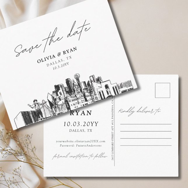 Cartão de Boas Vindas de Casamento Dallas (Dallas Save the Date Postcard Wedding
)