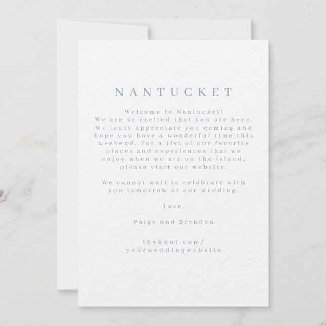 Cartão de Boas-Vindas de Casamento de Nantucket (Frente)