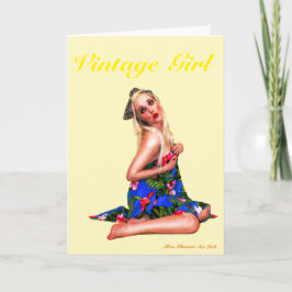 Cartão de Boas Vindas de Garota Vintage Fofa Pin-u