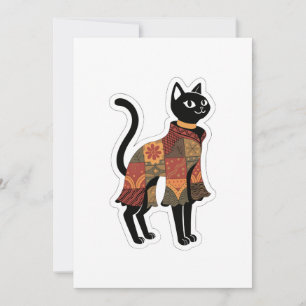 Cartão de Boas-Vindas de Gato Preto Boho Patchwork