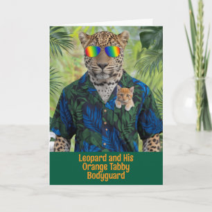 Cartão de Boas Vindas de Leopardo Fofo e Gato Lara