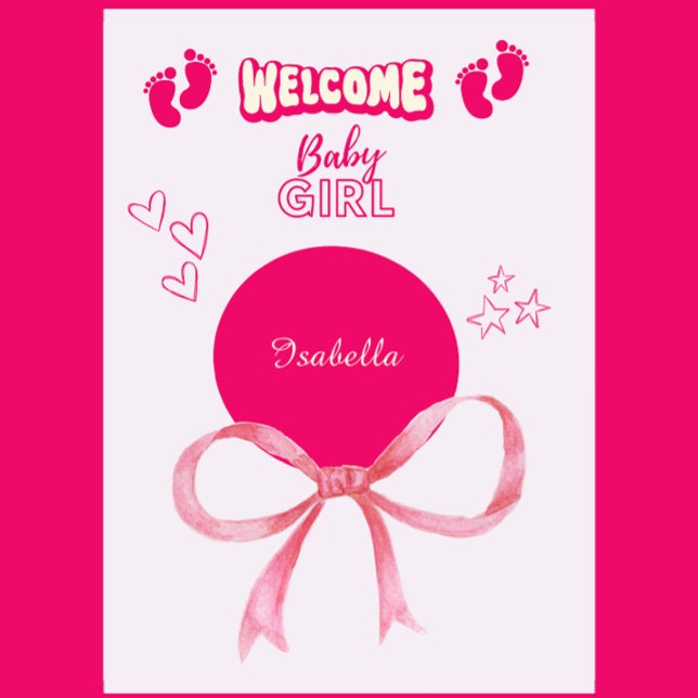 cartão de boas-vindas de menina (customizable congratulation baby girl welcome typography card by Hobinishop)