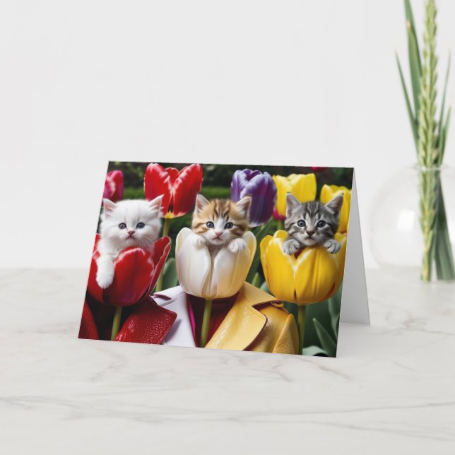 Cartão de Boas Vindas de Tulipas Kitty Fofos (Frente)