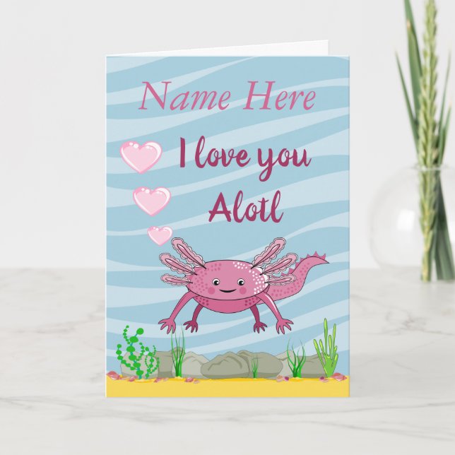 Cartão de Boas Vindas Dobrado Cute Axolotl Eu Te A (Frente)