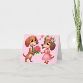 Cartão de Boas Vindas Dobrado Dachshund Rosa