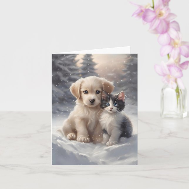Cartão de Boas Vindas em Branco com Cachorrinho e  (Orquídea)