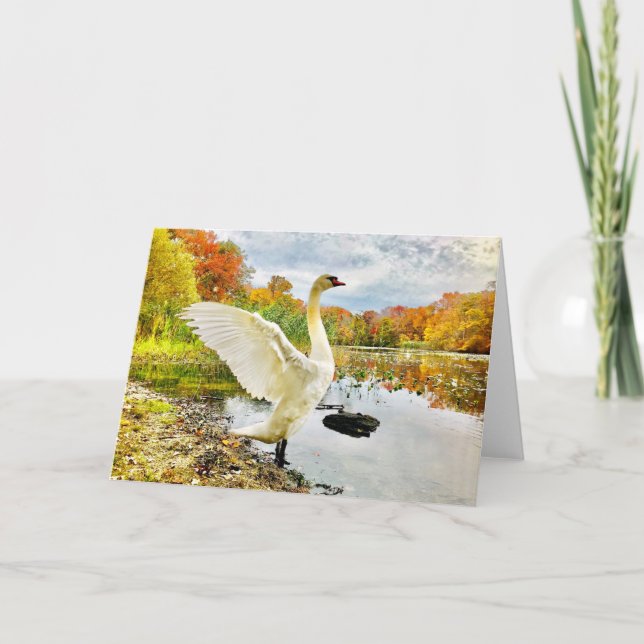 Cartão de Boas Vindas em Branco de Cisne e Outono (Frente)