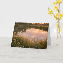 Cartão de Boas-Vindas Lago Wildflower ao Pôr do So
