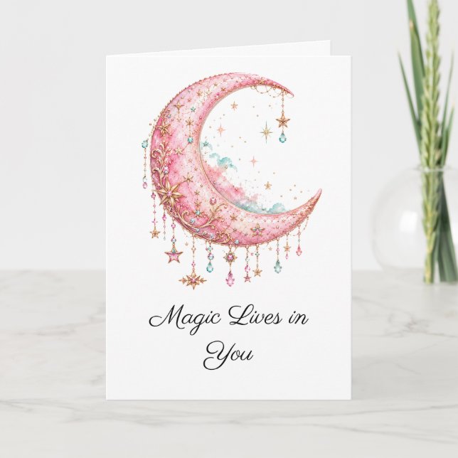 Cartão de Boas-Vindas Lua Celestial Rosa “A Magia  (Frente)