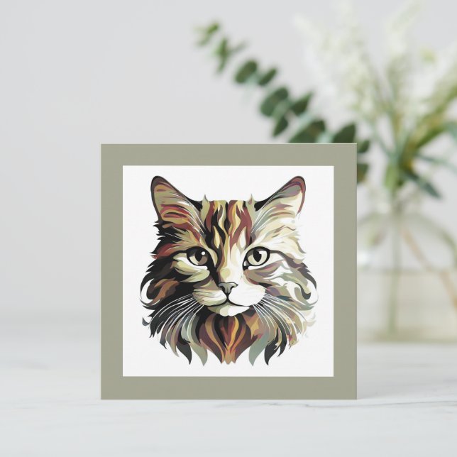 Cartão de Boas-Vindas Plano com Desenho de Gato (Em pé/Frente)