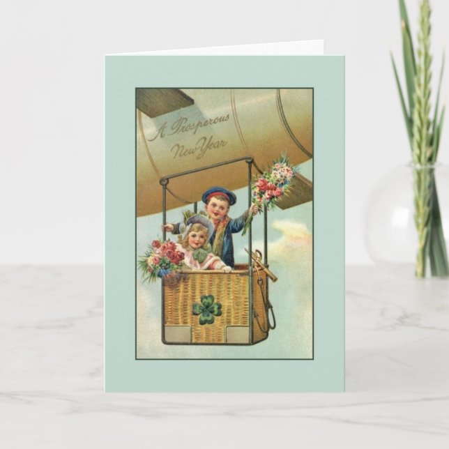 Cartão de Boiação de Ano Novo da Irlanda Vitoriana (Frente)