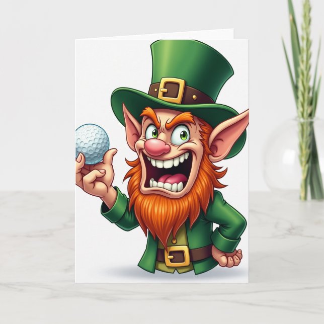 Cartão de Bola de Golfe do Leprechaun Sortudo (Frente)