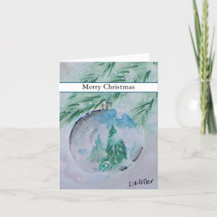 Cartão de Bola de Natal com Aquarela