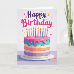 Cartão de Bolo de Aniversário Alegre