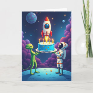 Cartão de Bolo de Aniversário Cósmico