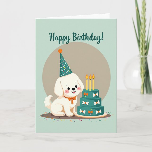 Cartão de Bolo de Aniversário de Cachorrinho Festi (Frente)