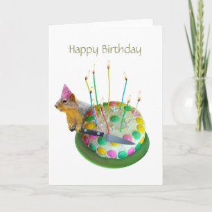 Cartão de Bolo de Aniversário de Esquilo