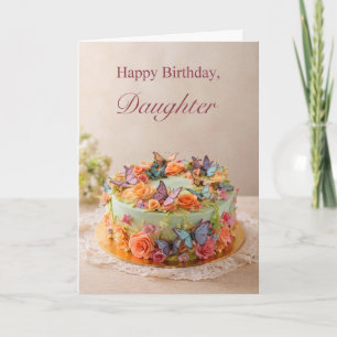 Cartão de bolo de aniversário de filha com borbole